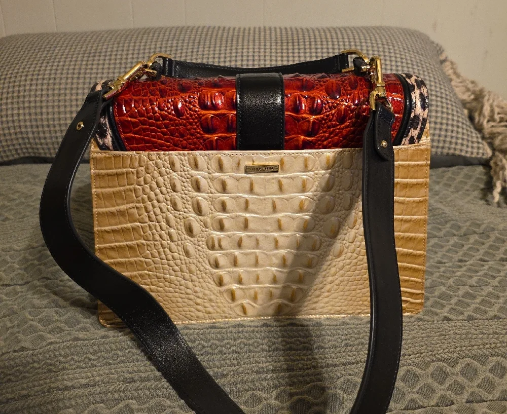 Brahmin Red and Cream Croc-Embossed Satchel - Picture 5 of 8